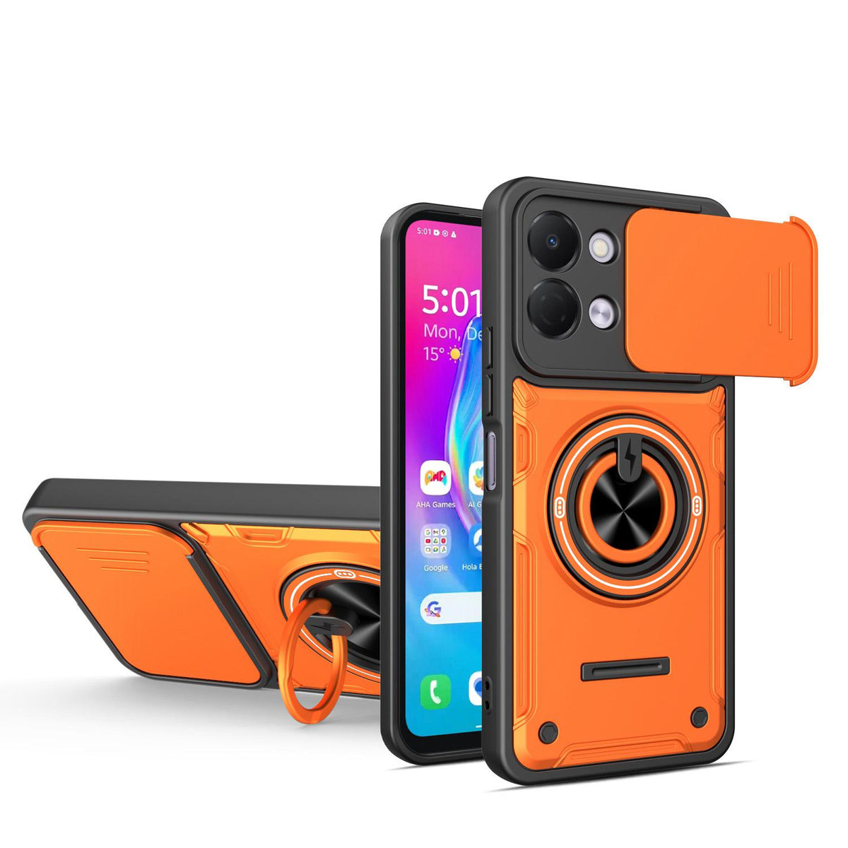 For Tecno Spark Go 3 / Pop 20 4G Multifunctional Sliding Camshield Ring Holder Phone Case - Orange - EDA009722306A