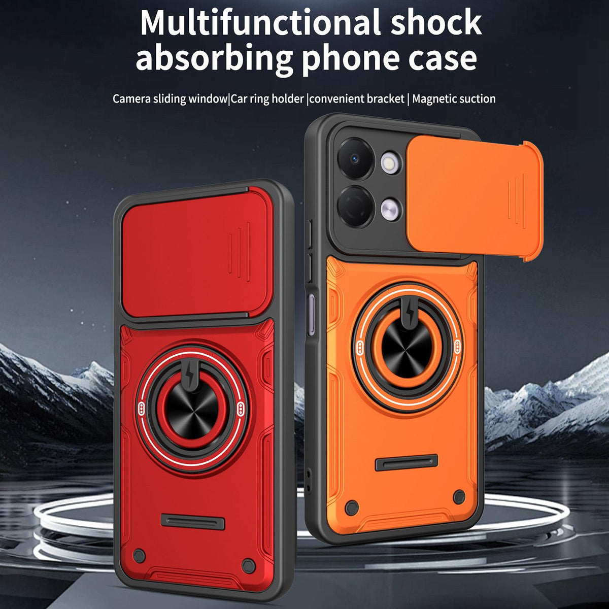 For Tecno Spark Go 3 / Pop 20 4G Multifunctional Sliding Camshield Ring Holder Phone Case - Black - EDA009722306C