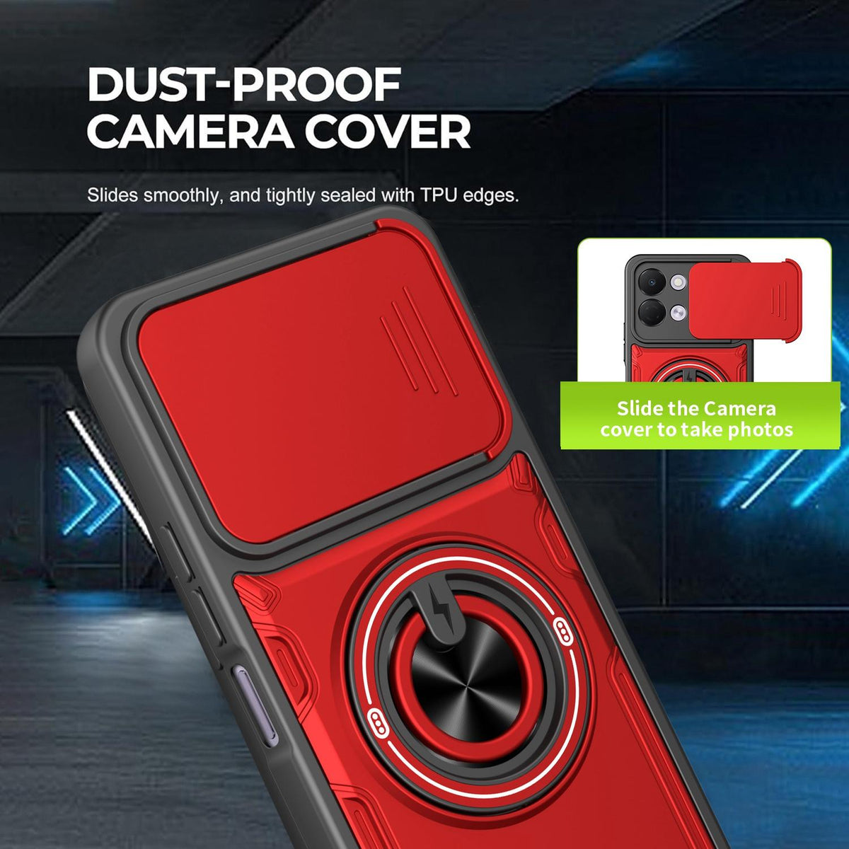 For Tecno Spark Go 3 / Pop 20 4G Multifunctional Sliding Camshield Ring Holder Phone Case - Black - EDA009722306C
