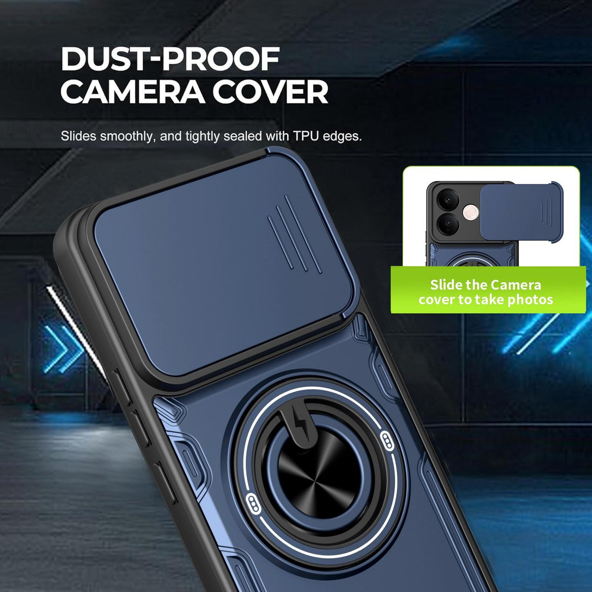 For vivo V60 Lite 4G / 5G Multifunctional Sliding Camshield Ring Holder Phone Case - Blue - EDA009722401B