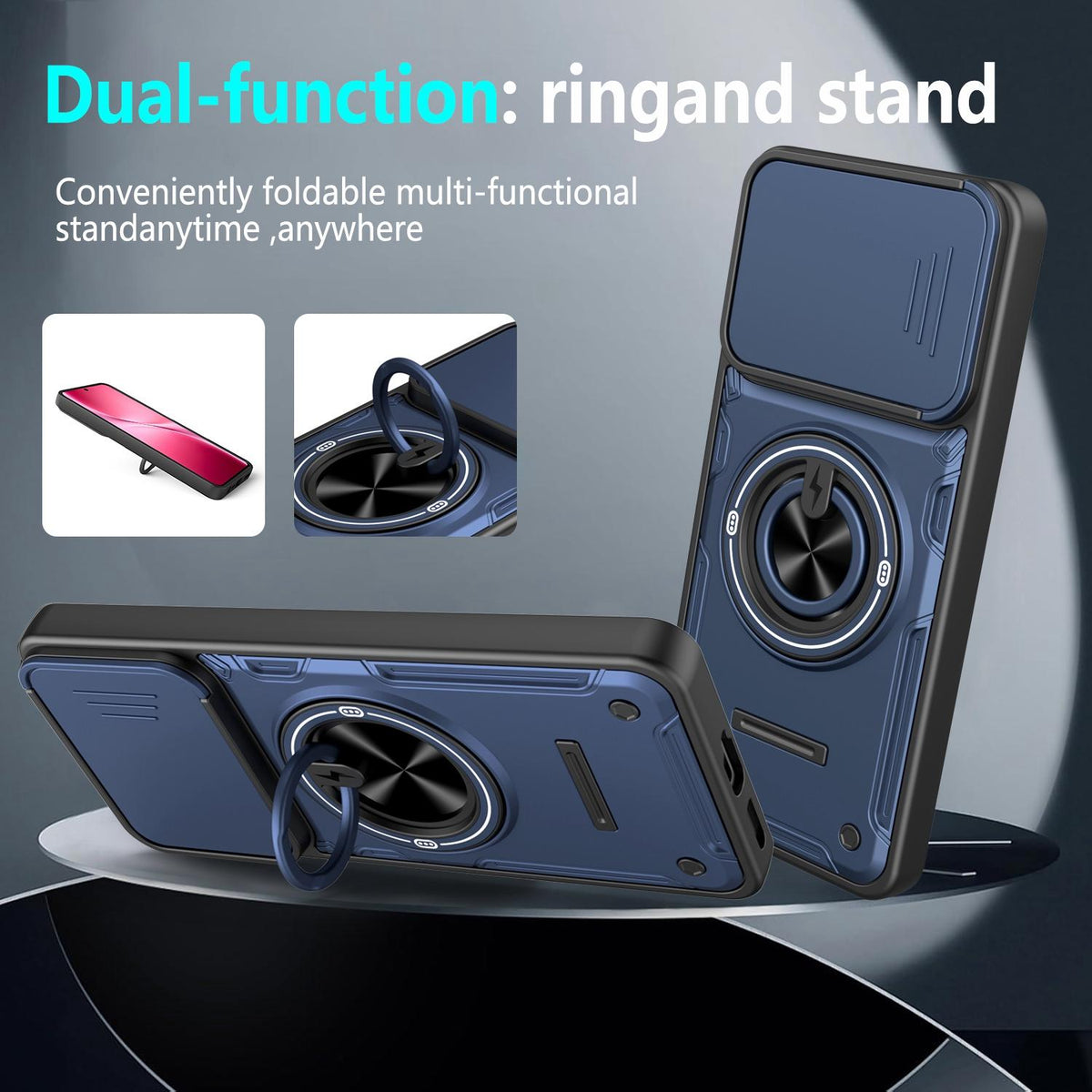 For vivo V60 Lite 4G / 5G Multifunctional Sliding Camshield Ring Holder Phone Case - Blue - EDA009722401B
