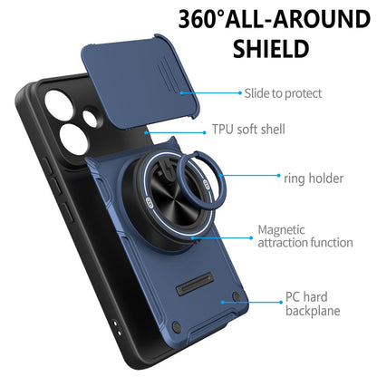 For vivo V60 Lite 4G / 5G Multifunctional Sliding Camshield Ring Holder Phone Case - Black - EDA009722401C