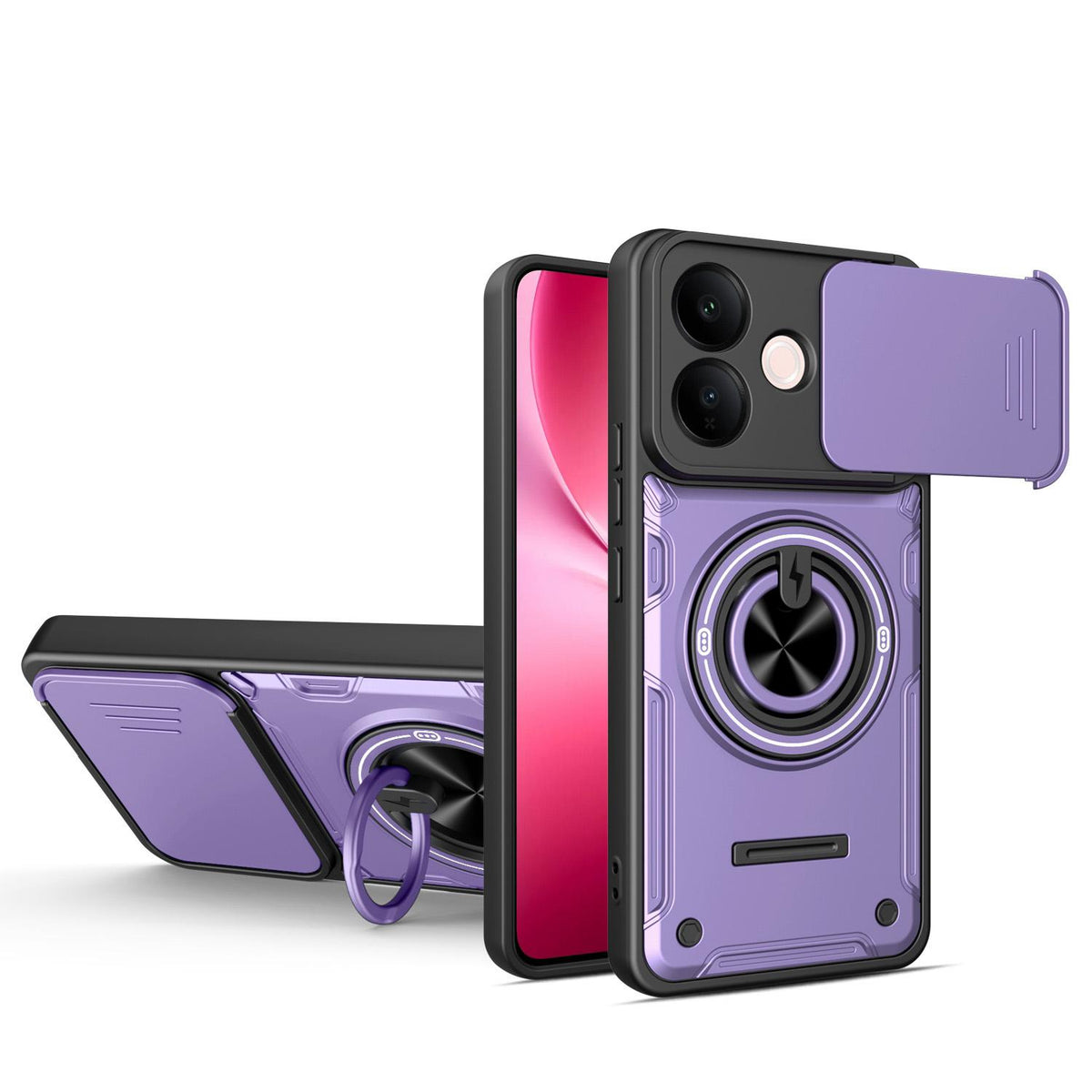 For vivo V60 Lite 4G / 5G Multifunctional Sliding Camshield Ring Holder Phone Case - Purple - EDA009722401E