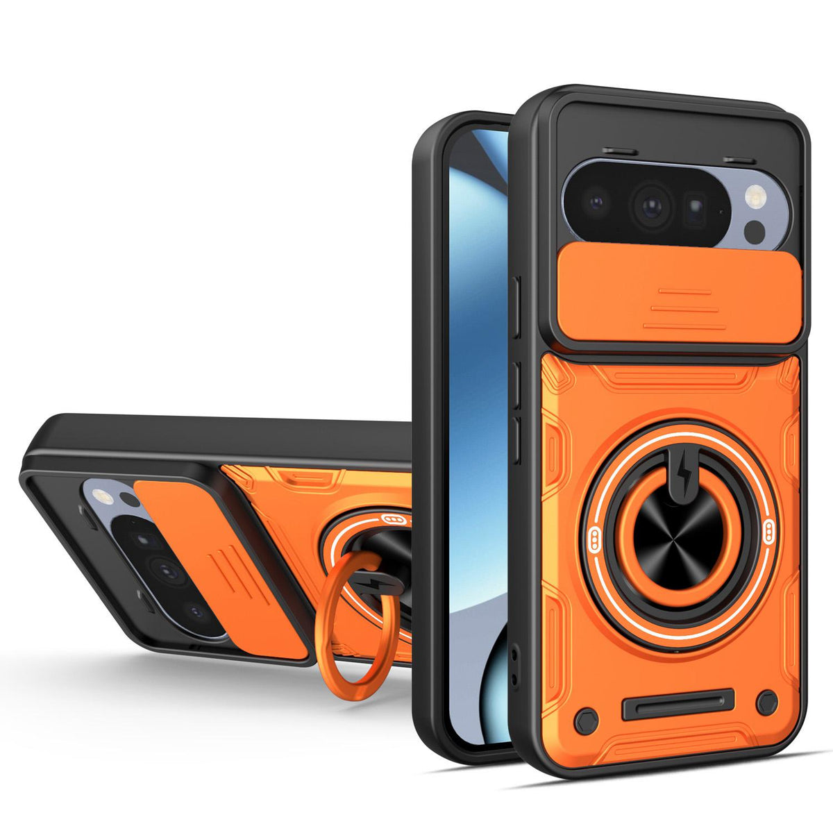 For Google Pixel 10 / 10 Pro Multifunctional Sliding Camshield Ring Holder Phone Case - Orange - EDA009722501A
