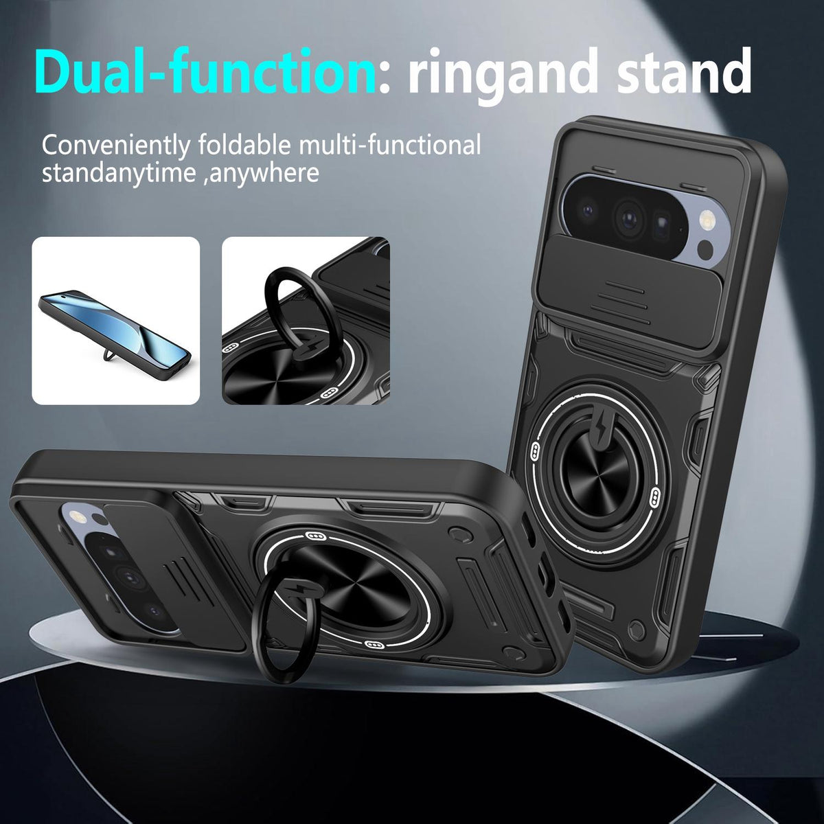 For Google Pixel 10 / 10 Pro Multifunctional Sliding Camshield Ring Holder Phone Case - Orange - EDA009722501A