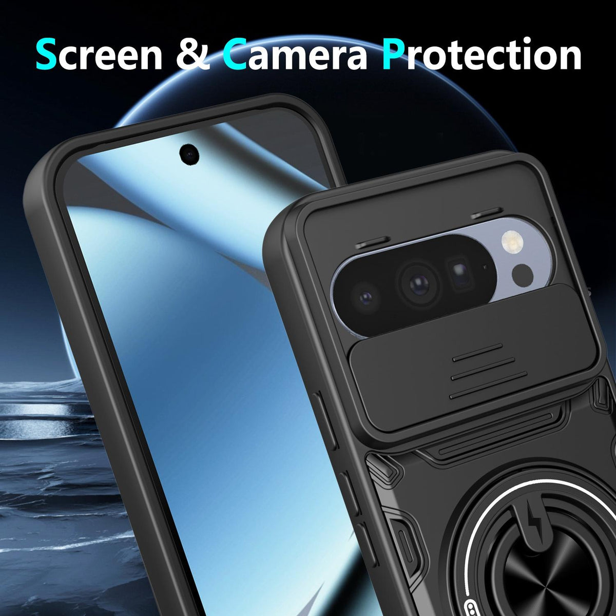 For Google Pixel 10 / 10 Pro Multifunctional Sliding Camshield Ring Holder Phone Case - Blue - EDA009722501B
