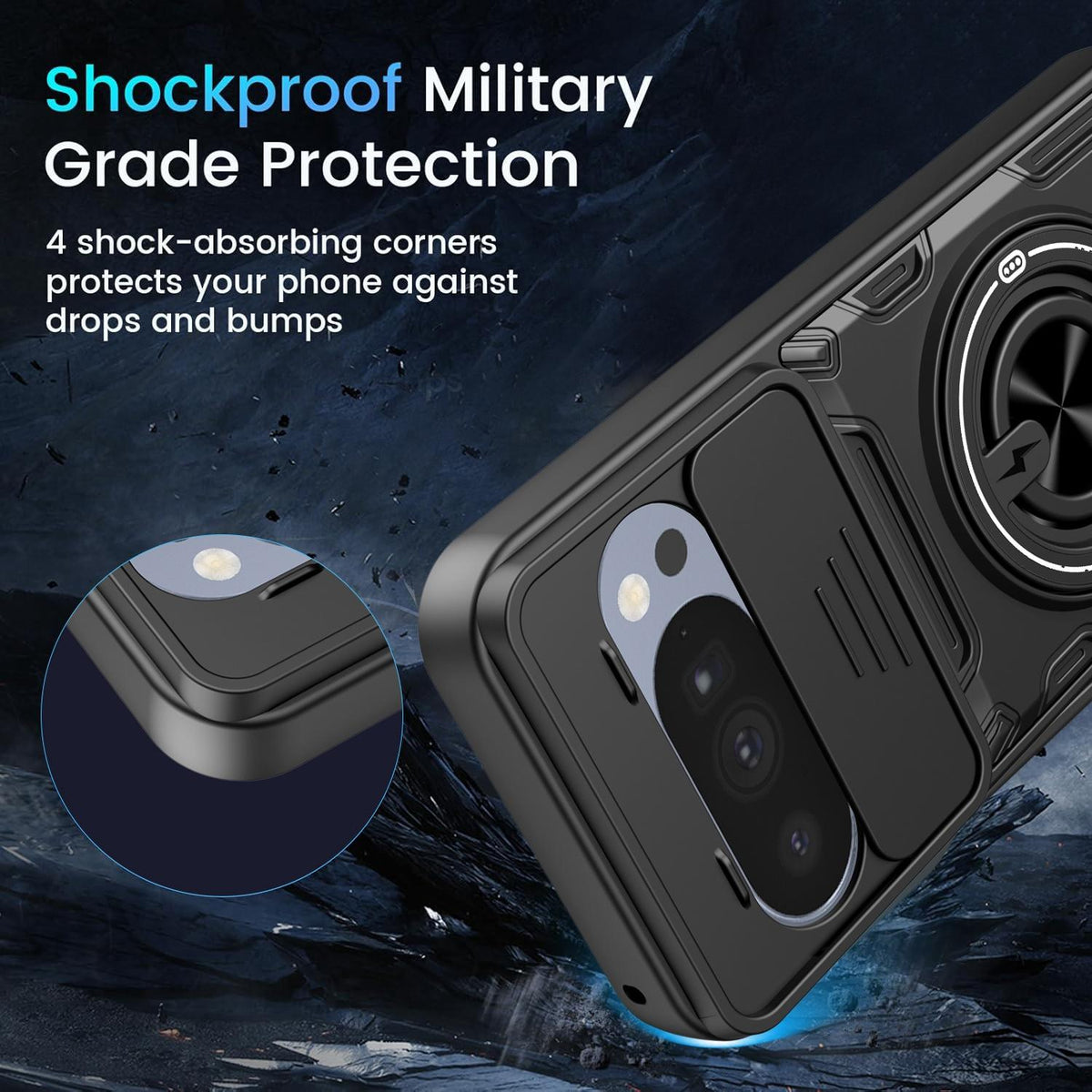 For Google Pixel 10 / 10 Pro Multifunctional Sliding Camshield Ring Holder Phone Case - Black - EDA009722501C
