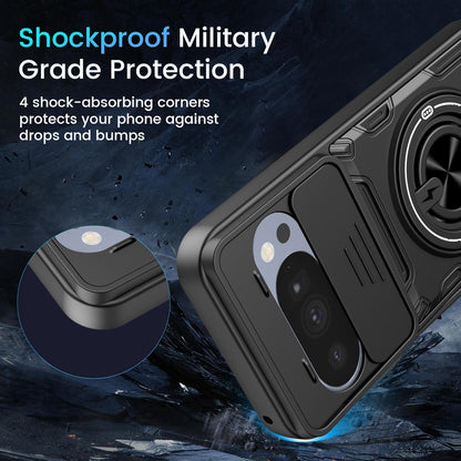 For Google Pixel 10 / 10 Pro Multifunctional Sliding Camshield Ring Holder Phone Case - Black - EDA009722501C