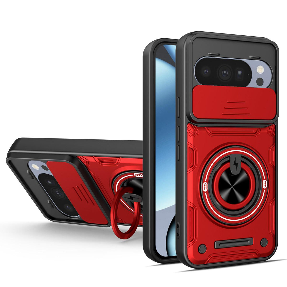 For Google Pixel 10 / 10 Pro Multifunctional Sliding Camshield Ring Holder Phone Case - Red - EDA009722501D
