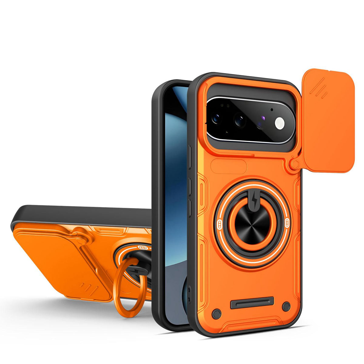 For Google Pixel 11 / 11 Pro Multifunctional Sliding Camshield Ring Holder Phone Case - Orange - EDA009722503A