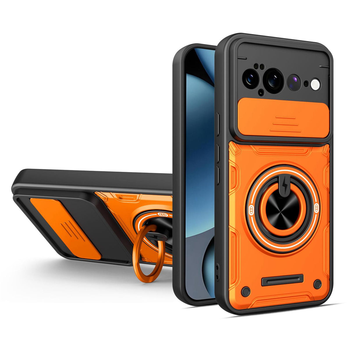 For Google Pixel 11 Pro XL Multifunctional Sliding Camshield Ring Holder Phone Case - Orange - EDA009722504A