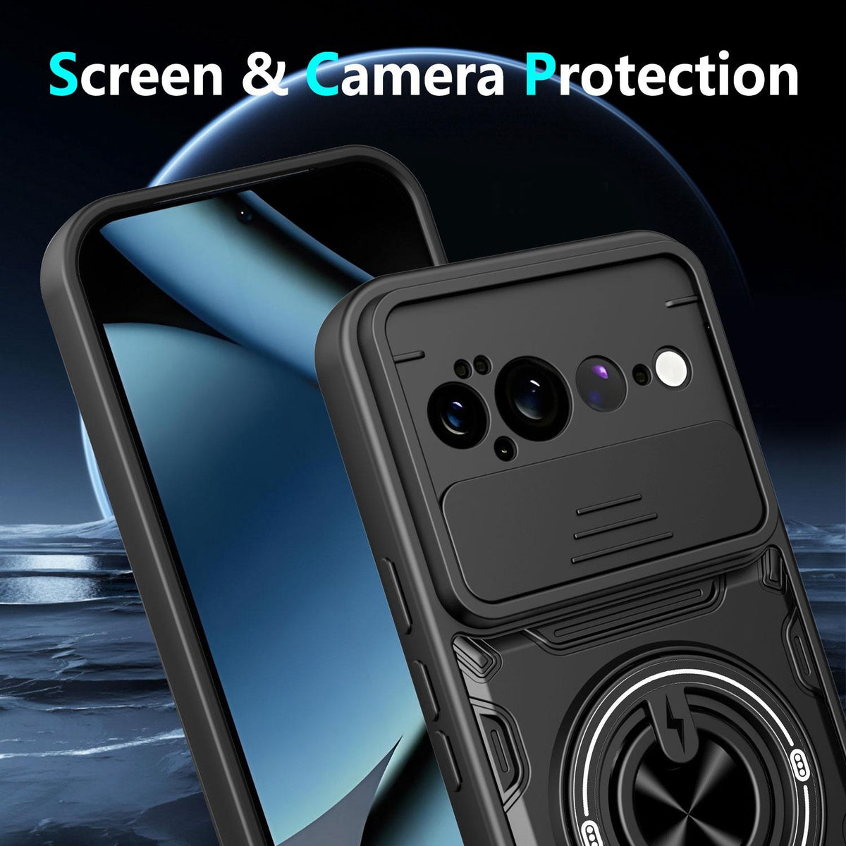 For Google Pixel 11 Pro XL Multifunctional Sliding Camshield Ring Holder Phone Case - Blue - EDA009722504B