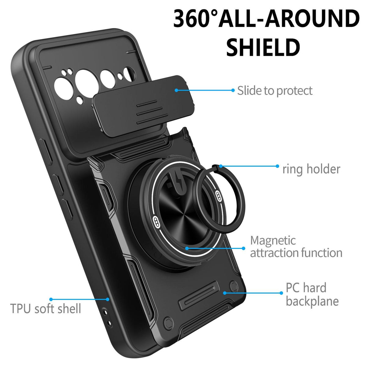 For Google Pixel 11 Pro XL Multifunctional Sliding Camshield Ring Holder Phone Case - Blue - EDA009722504B