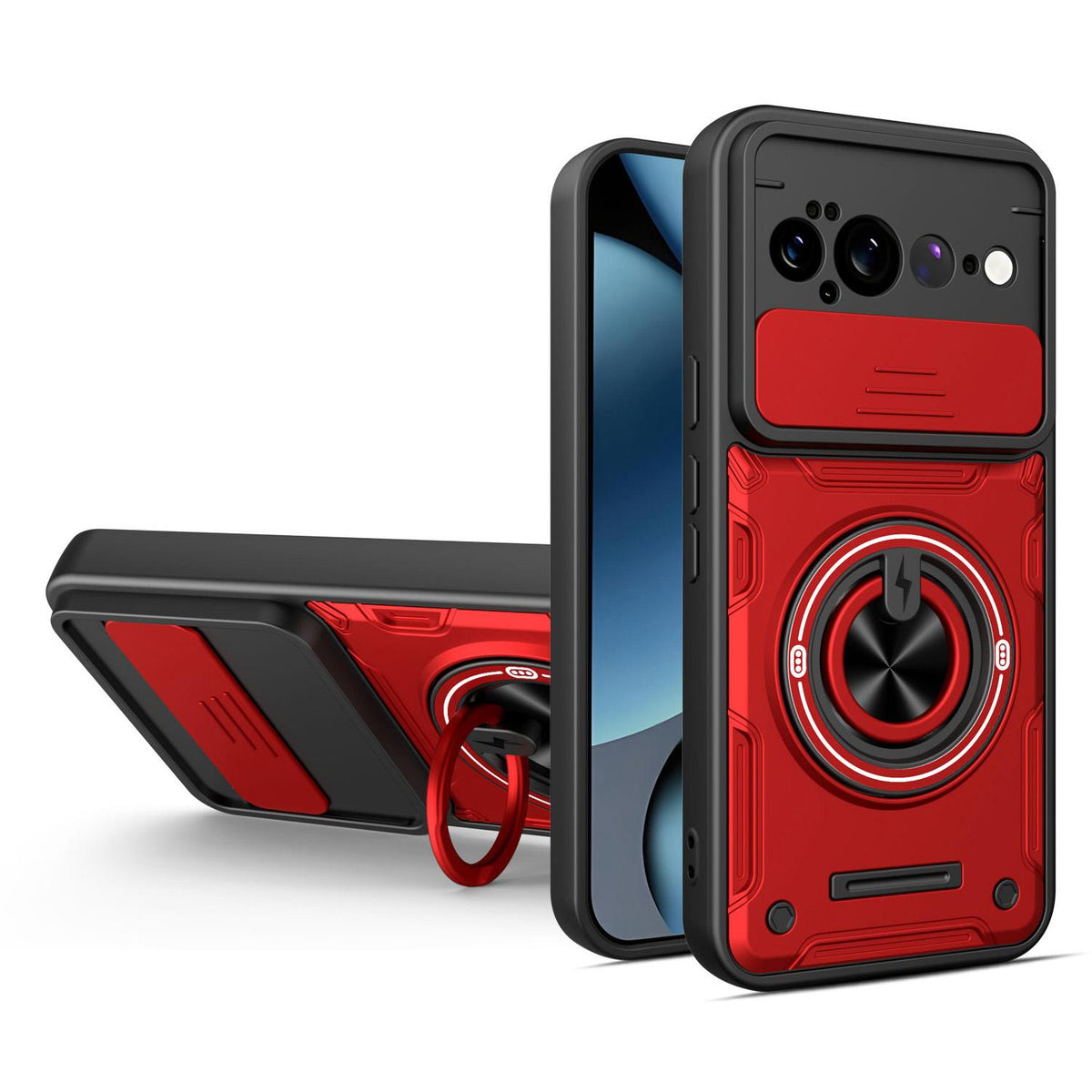 For Google Pixel 11 Pro XL Multifunctional Sliding Camshield Ring Holder Phone Case - Red - EDA009722504D