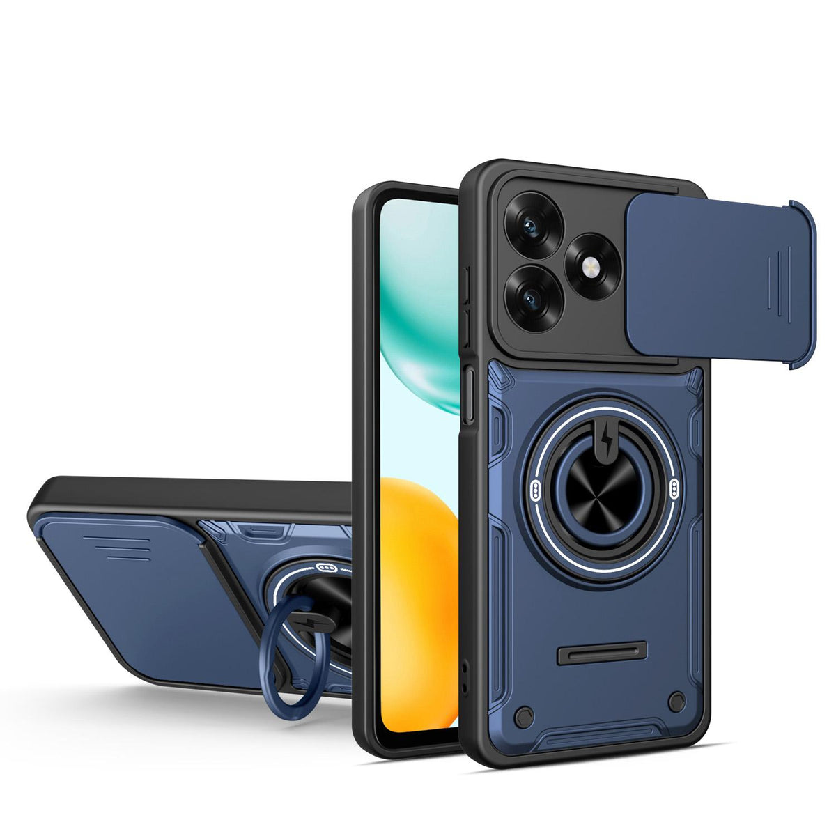 For Honor X5c 4G / X5c Plus Multifunctional Sliding Camshield Ring Holder Phone Case - Blue - EDA009722601B