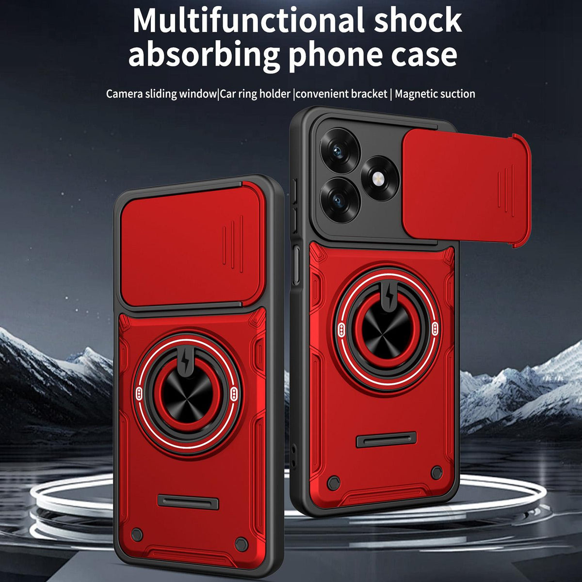 For Honor X5c 4G / X5c Plus Multifunctional Sliding Camshield Ring Holder Phone Case - Blue - EDA009722601B
