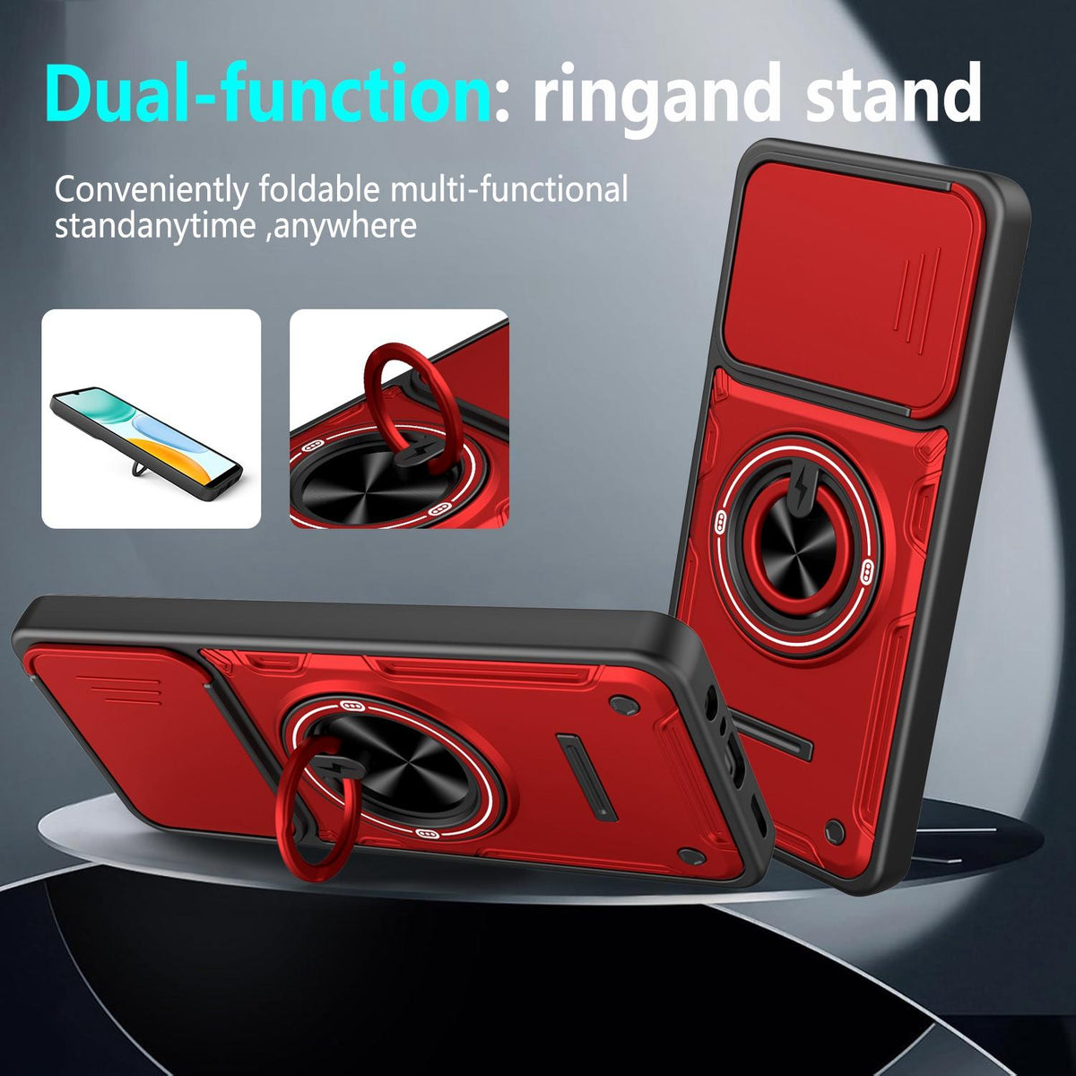 For Honor X5c 4G / X5c Plus Multifunctional Sliding Camshield Ring Holder Phone Case - Blue - EDA009722601B