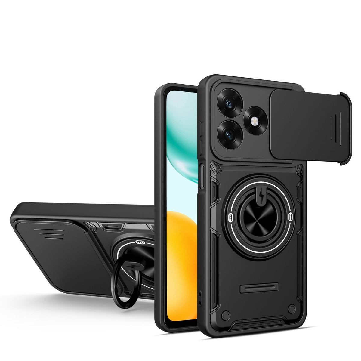 For Honor X5c 4G / X5c Plus Multifunctional Sliding Camshield Ring Holder Phone Case - Black - EDA009722601C