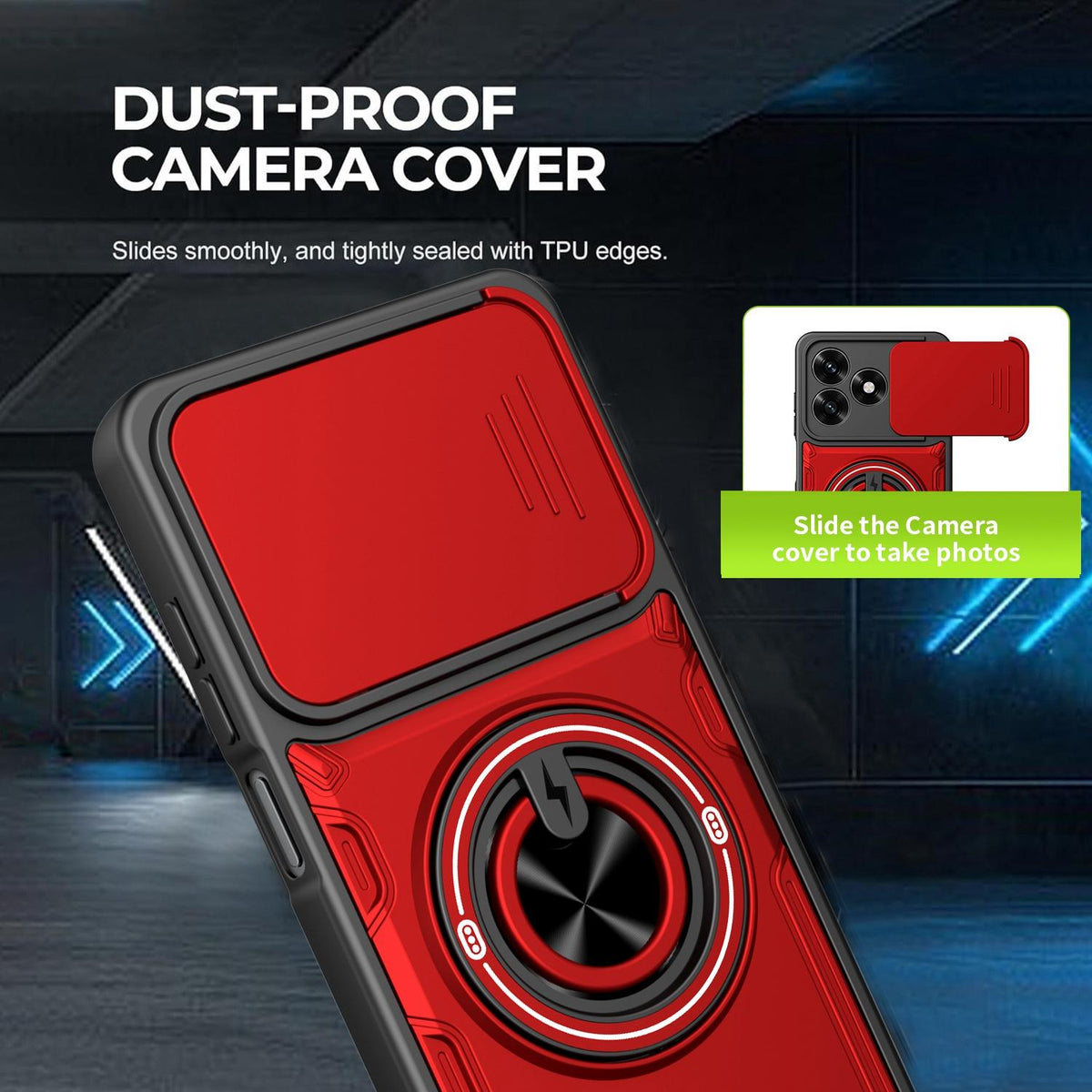 For Honor X5c 4G / X5c Plus Multifunctional Sliding Camshield Ring Holder Phone Case - Black - EDA009722601C
