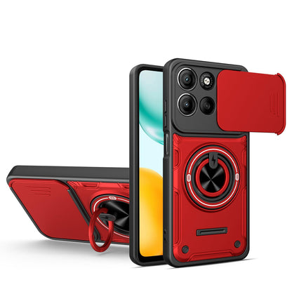 For Honor X5c 4G / X5c Plus Multifunctional Sliding Camshield Ring Holder Phone Case - Red - EDA009722601D