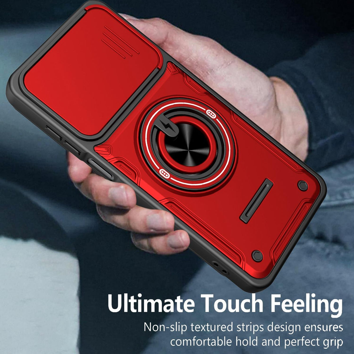 For Honor X5c 4G / X5c Plus Multifunctional Sliding Camshield Ring Holder Phone Case - Red - EDA009722601D