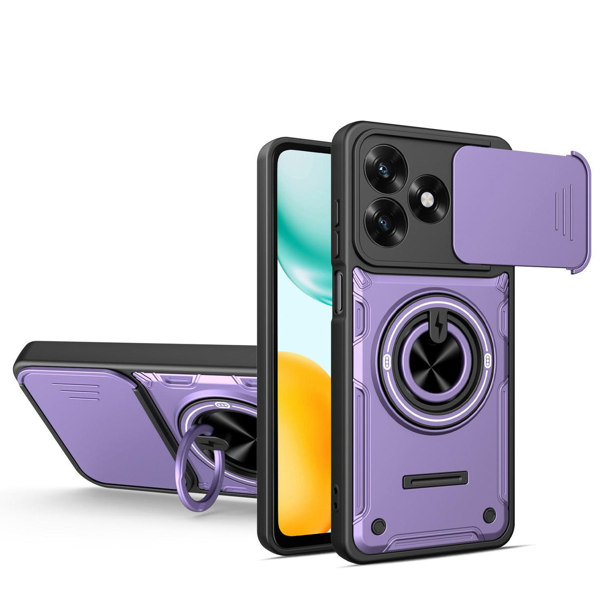 For Honor X5c 4G / X5c Plus Multifunctional Sliding Camshield Ring Holder Phone Case - Purple - EDA009722601E