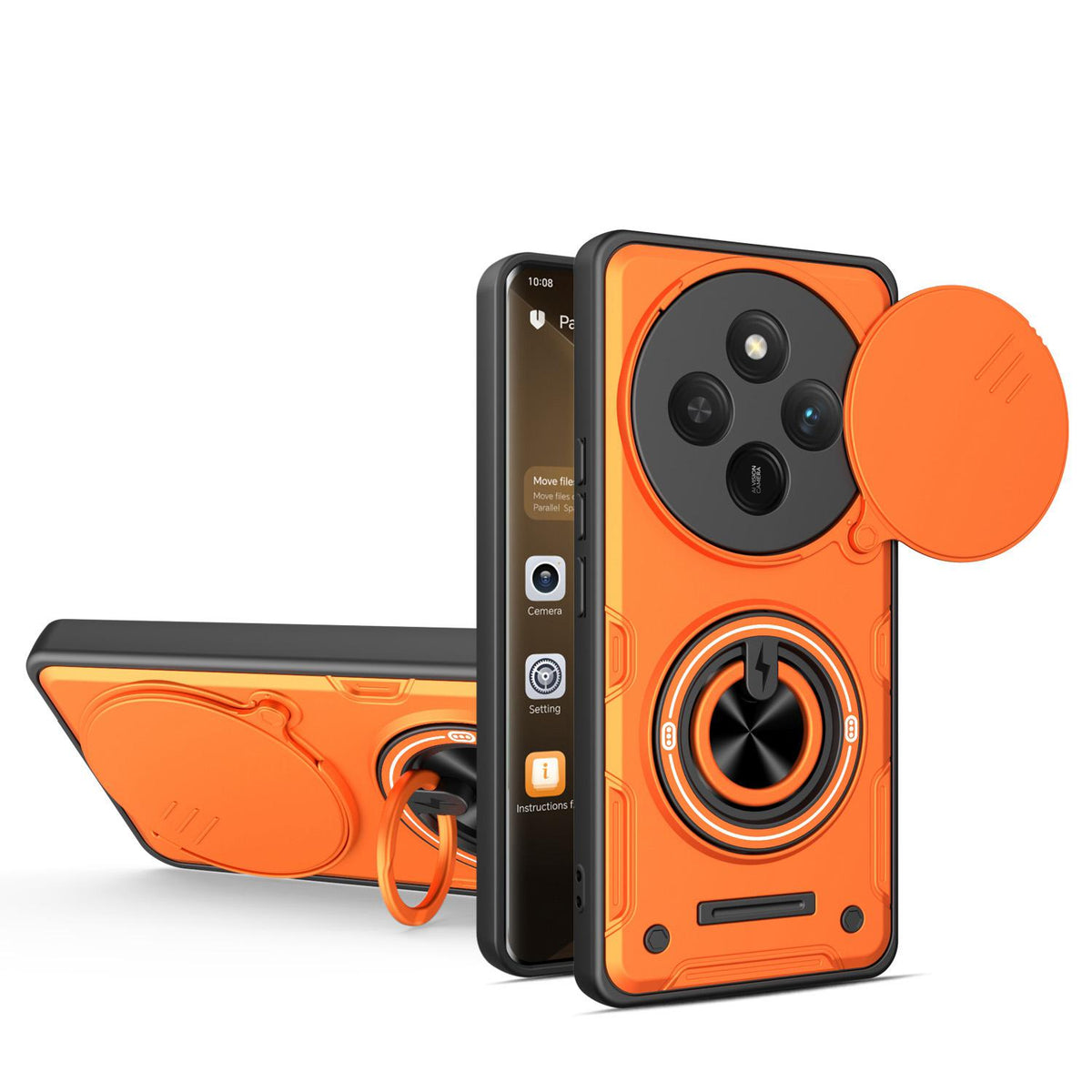 For Honor X9c / X60 Pro / Magic7 Lite Multifunctional Sliding Camshield Ring Holder Phone Case - Orange - EDA009722605A