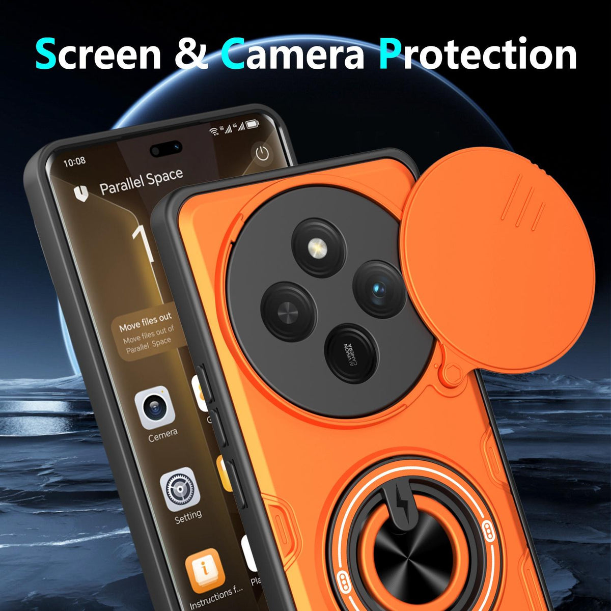 For Honor X9c / X60 Pro / Magic7 Lite Multifunctional Sliding Camshield Ring Holder Phone Case - Black - EDA009722605C