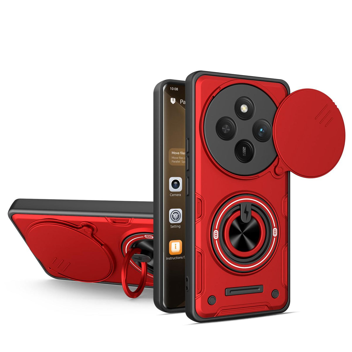 For Honor X9c / X60 Pro / Magic7 Lite Multifunctional Sliding Camshield Ring Holder Phone Case - Red - EDA009722605D