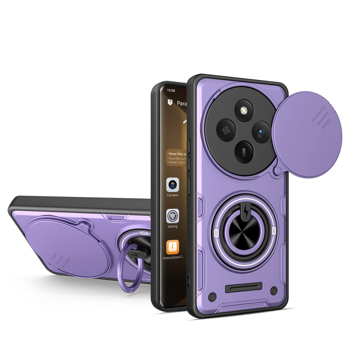 For Honor X9c / X60 Pro / Magic7 Lite Multifunctional Sliding Camshield Ring Holder Phone Case - Purple - EDA009722605E