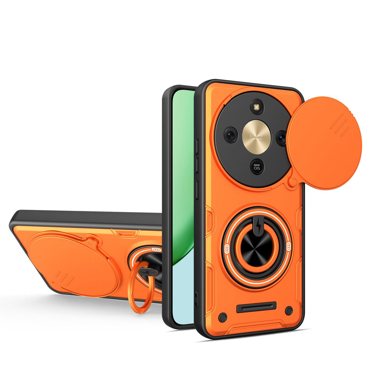 For Honor X70 5G / X9d Multifunctional Sliding Camshield Ring Holder Phone Case - Orange - EDA009722606A