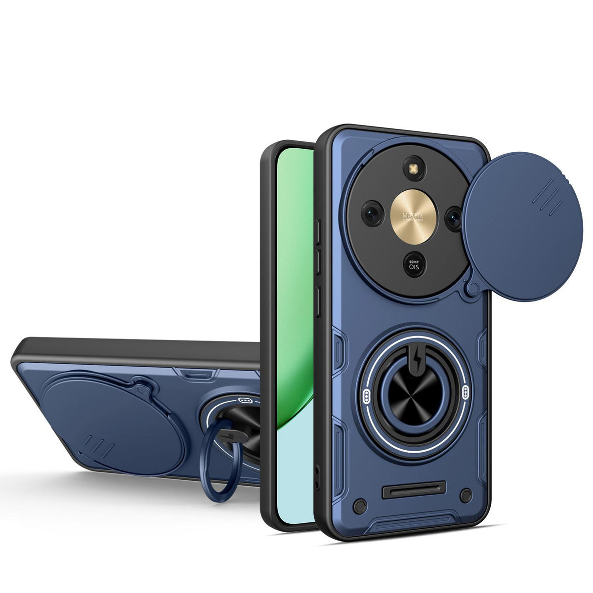 For Honor X70 5G / X9d Multifunctional Sliding Camshield Ring Holder Phone Case - Blue - EDA009722606B