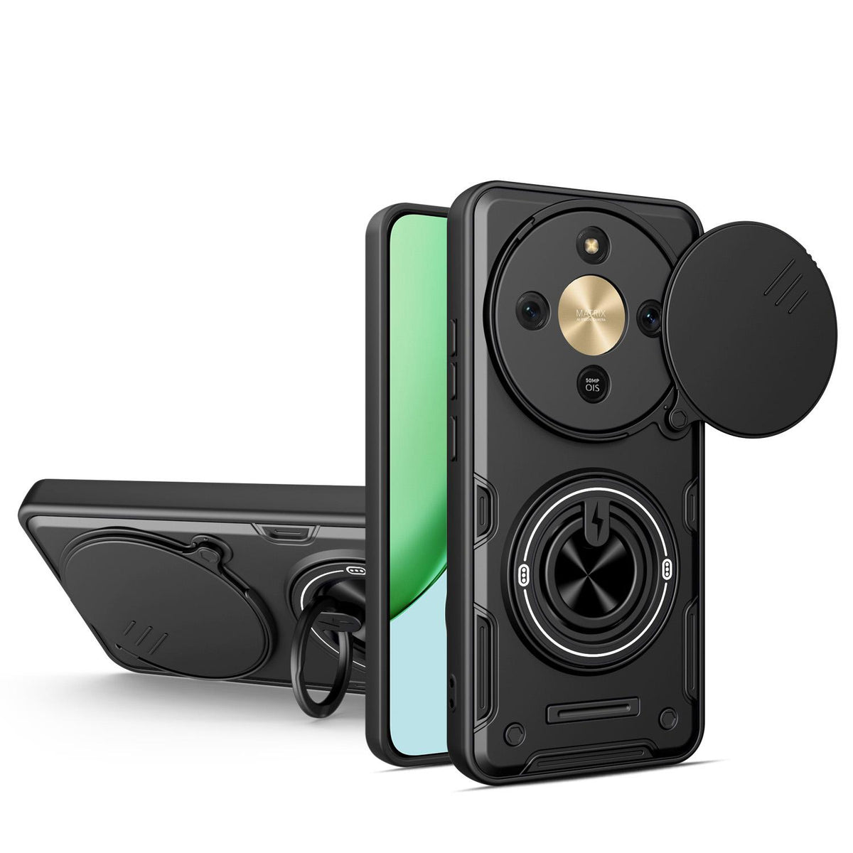 For Honor X70 5G / X9d Multifunctional Sliding Camshield Ring Holder Phone Case - Black - EDA009722606C