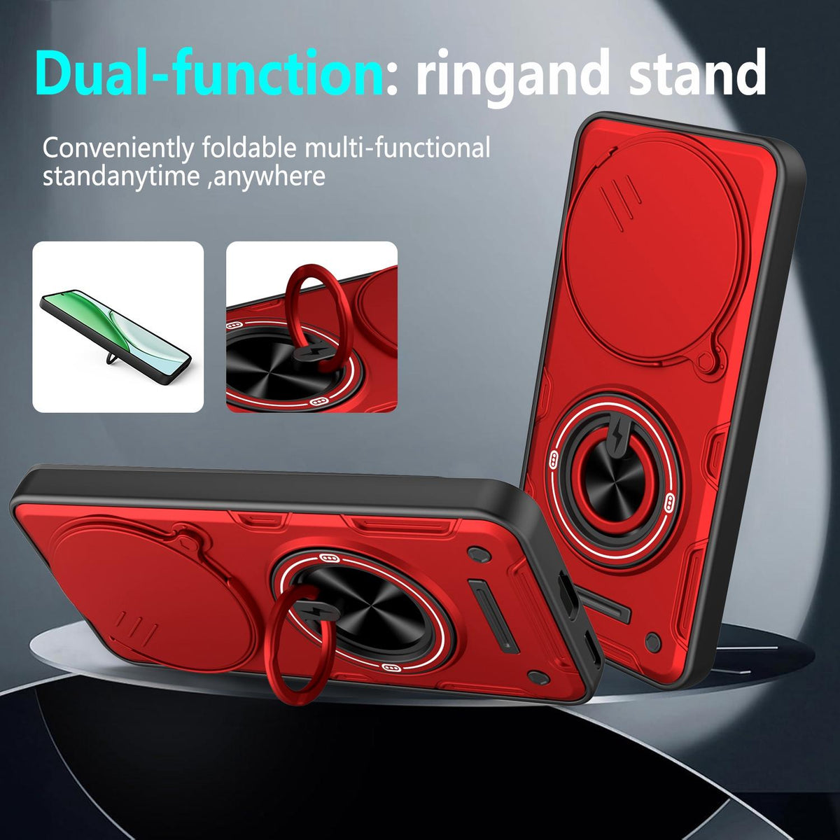 For Honor X70 5G / X9d Multifunctional Sliding Camshield Ring Holder Phone Case - Black - EDA009722606C
