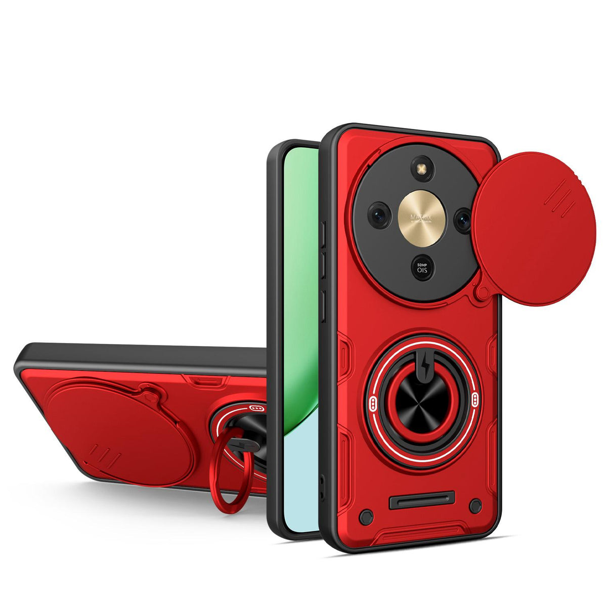 For Honor X70 5G / X9d Multifunctional Sliding Camshield Ring Holder Phone Case - Red - EDA009722606D