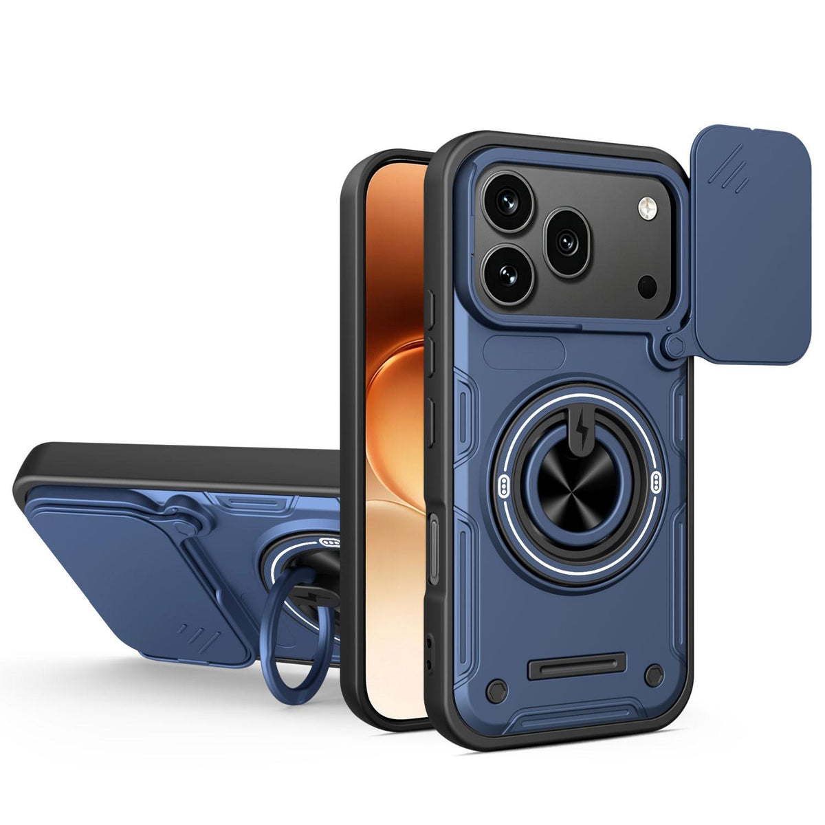 For Honor 600 / 600 Pro Global Multifunctional Sliding Camshield Ring Holder Phone Case - Blue - EDA009722607B