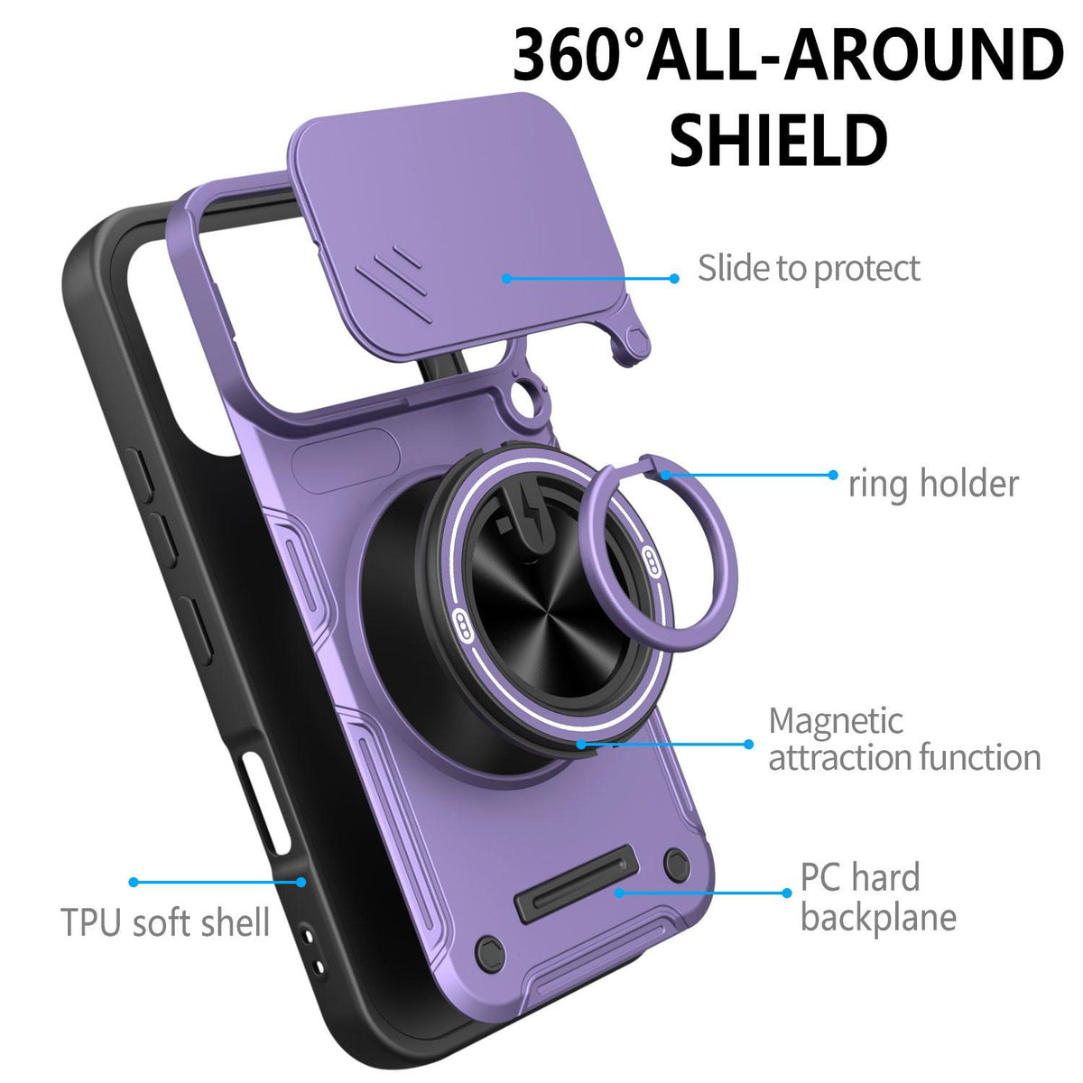 For Honor 600 / 600 Pro Global Multifunctional Sliding Camshield Ring Holder Phone Case - Blue - EDA009722607B