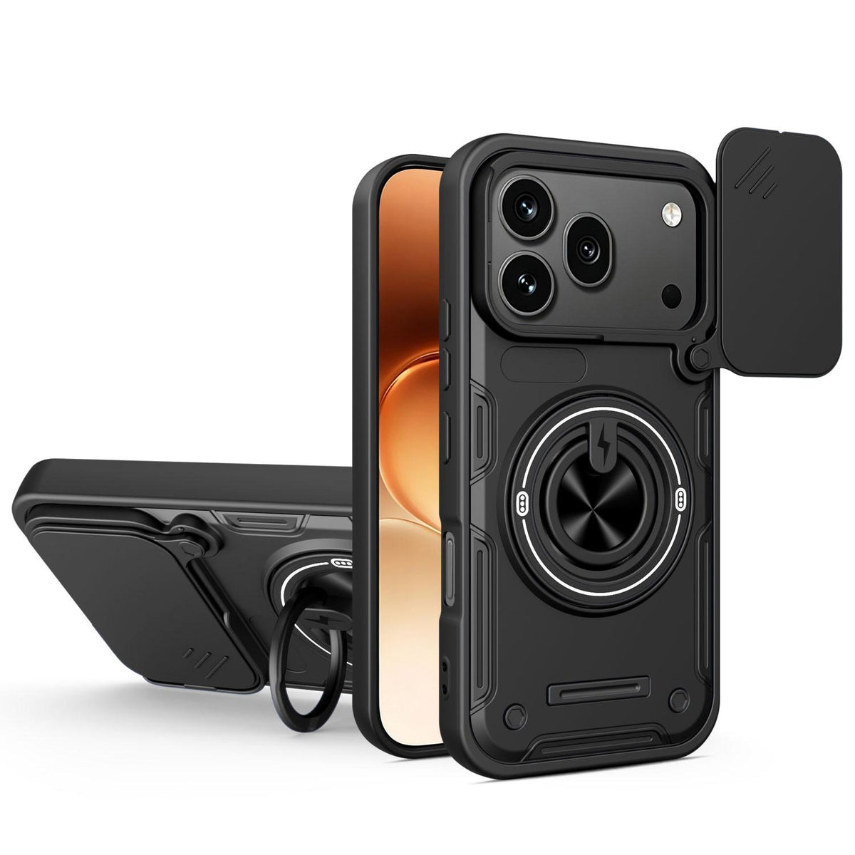 For Honor 600 / 600 Pro Global Multifunctional Sliding Camshield Ring Holder Phone Case - Black - EDA009722607C