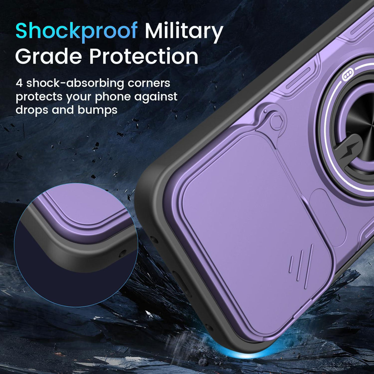 For Honor 600 / 600 Pro Global Multifunctional Sliding Camshield Ring Holder Phone Case - Black - EDA009722607C