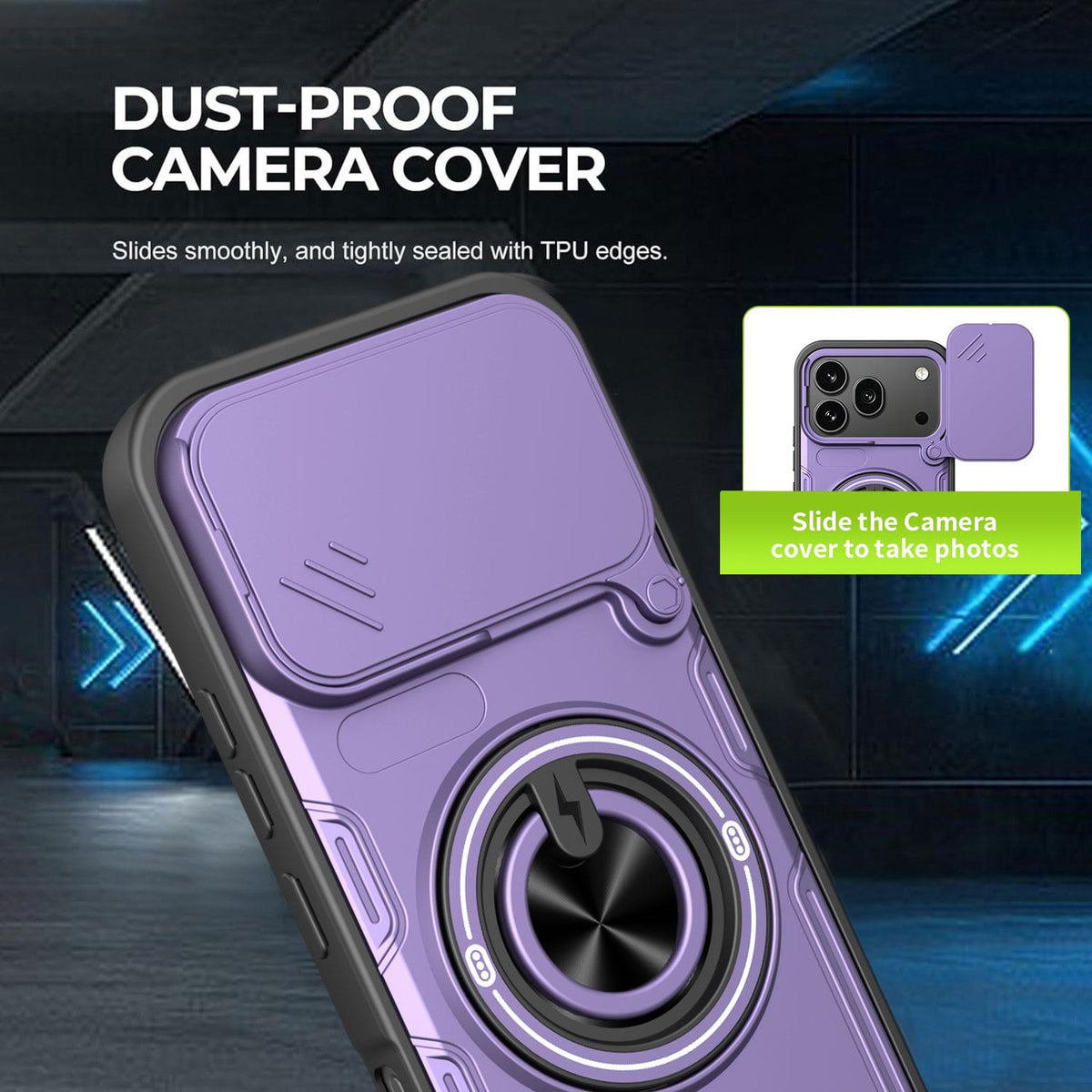 For Honor 600 / 600 Pro Global Multifunctional Sliding Camshield Ring Holder Phone Case - Black - EDA009722607C