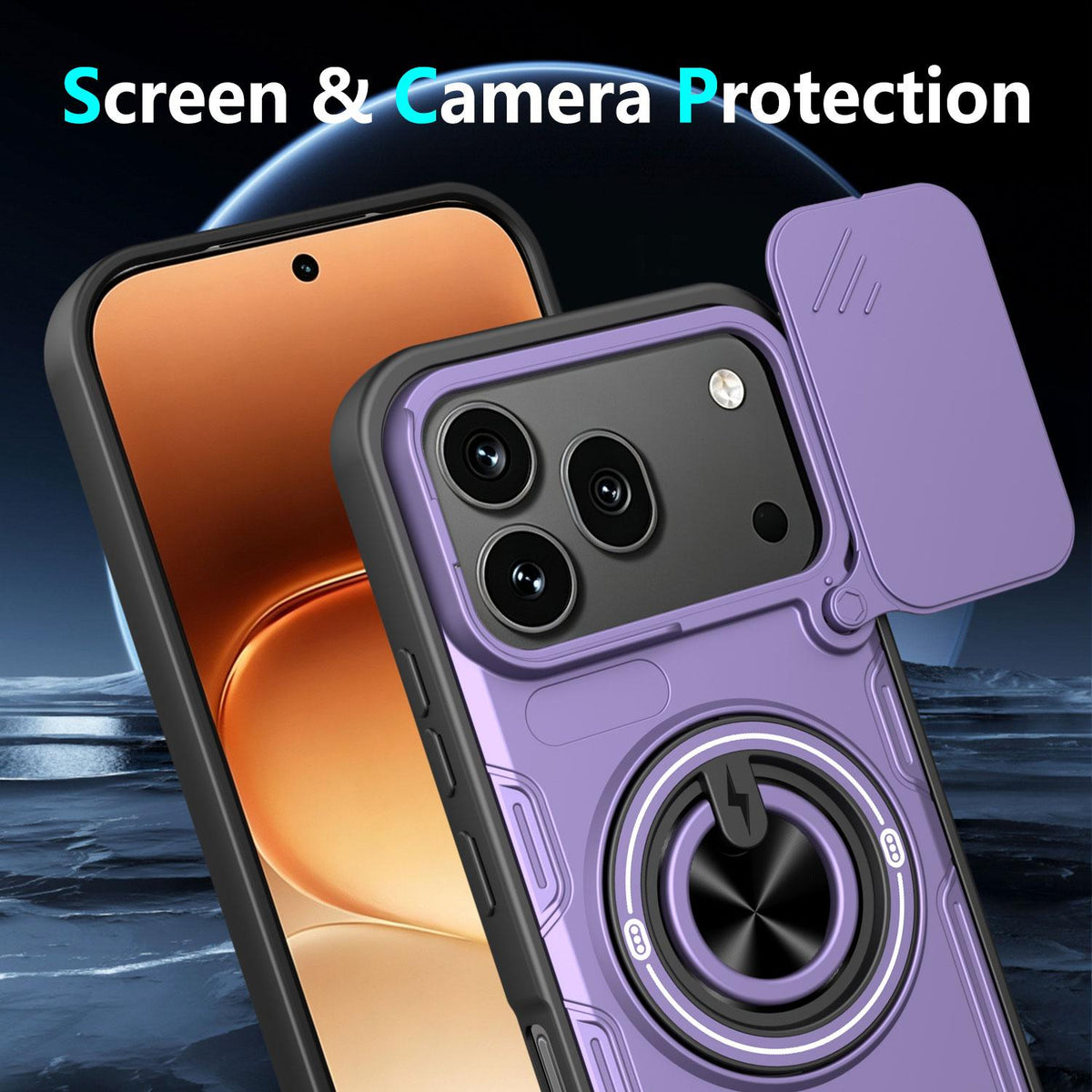 For Honor 600 / 600 Pro Global Multifunctional Sliding Camshield Ring Holder Phone Case - Black - EDA009722607C