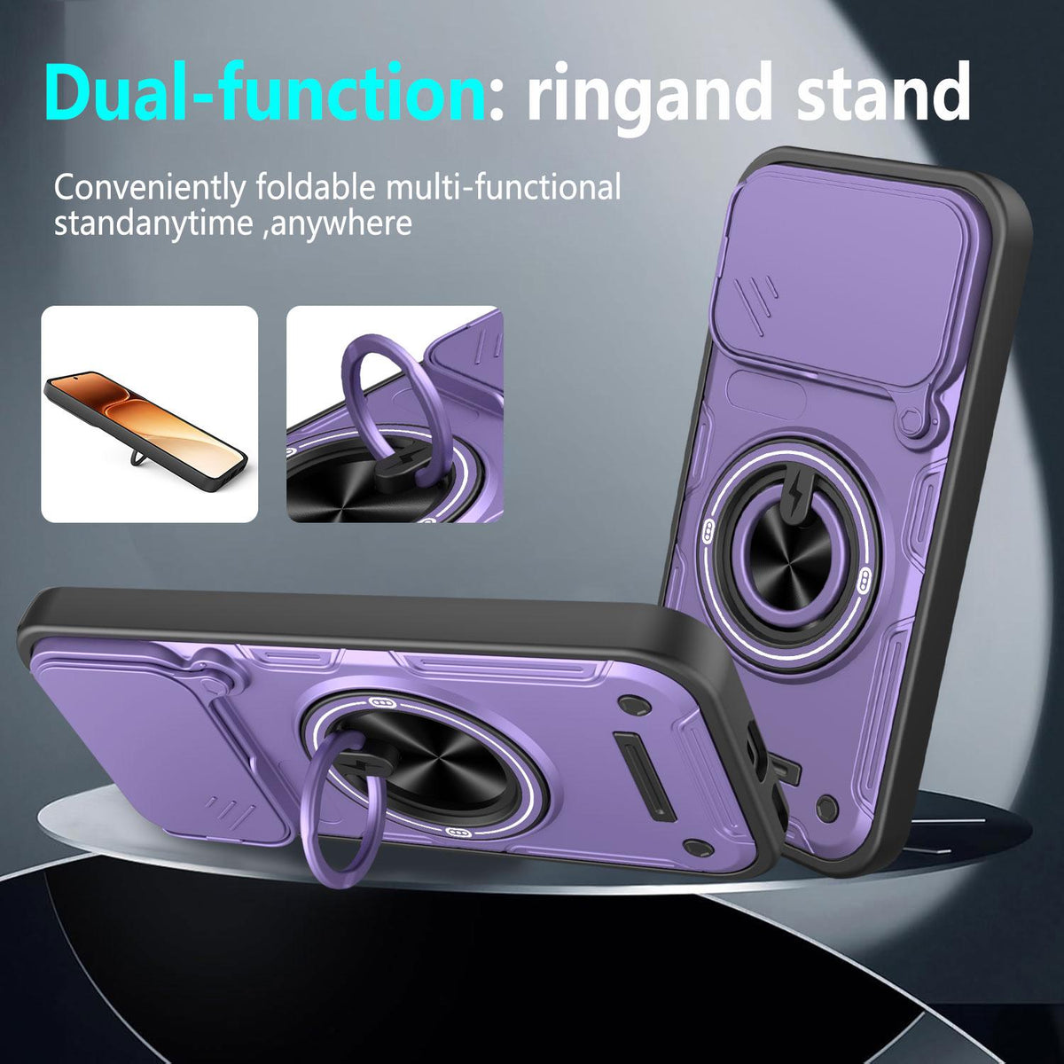 For Honor 600 / 600 Pro Global Multifunctional Sliding Camshield Ring Holder Phone Case - Red - EDA009722607D