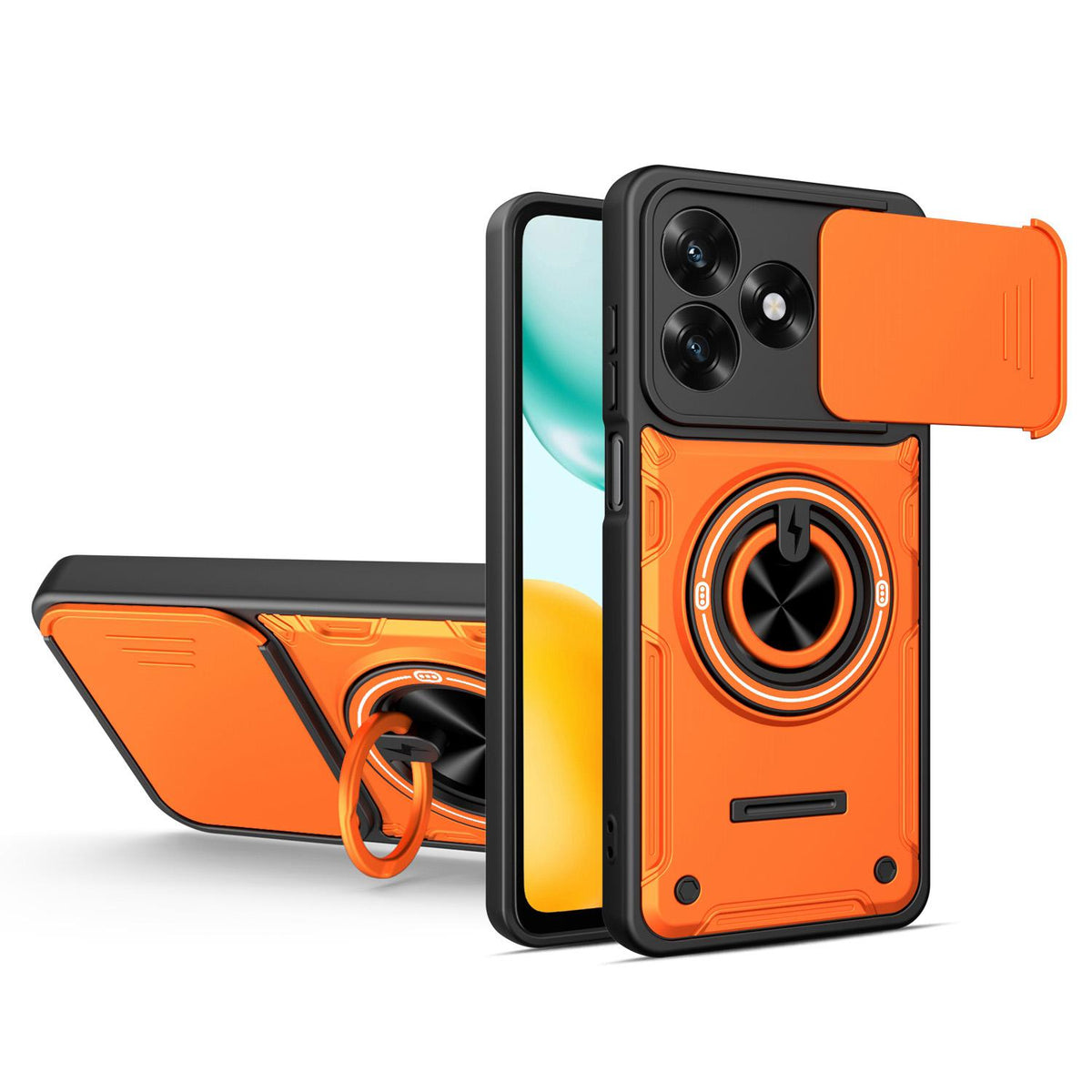 For Honor 600 Lite Global Multifunctional Sliding Camshield Ring Holder Phone Case - Orange - EDA009722608A