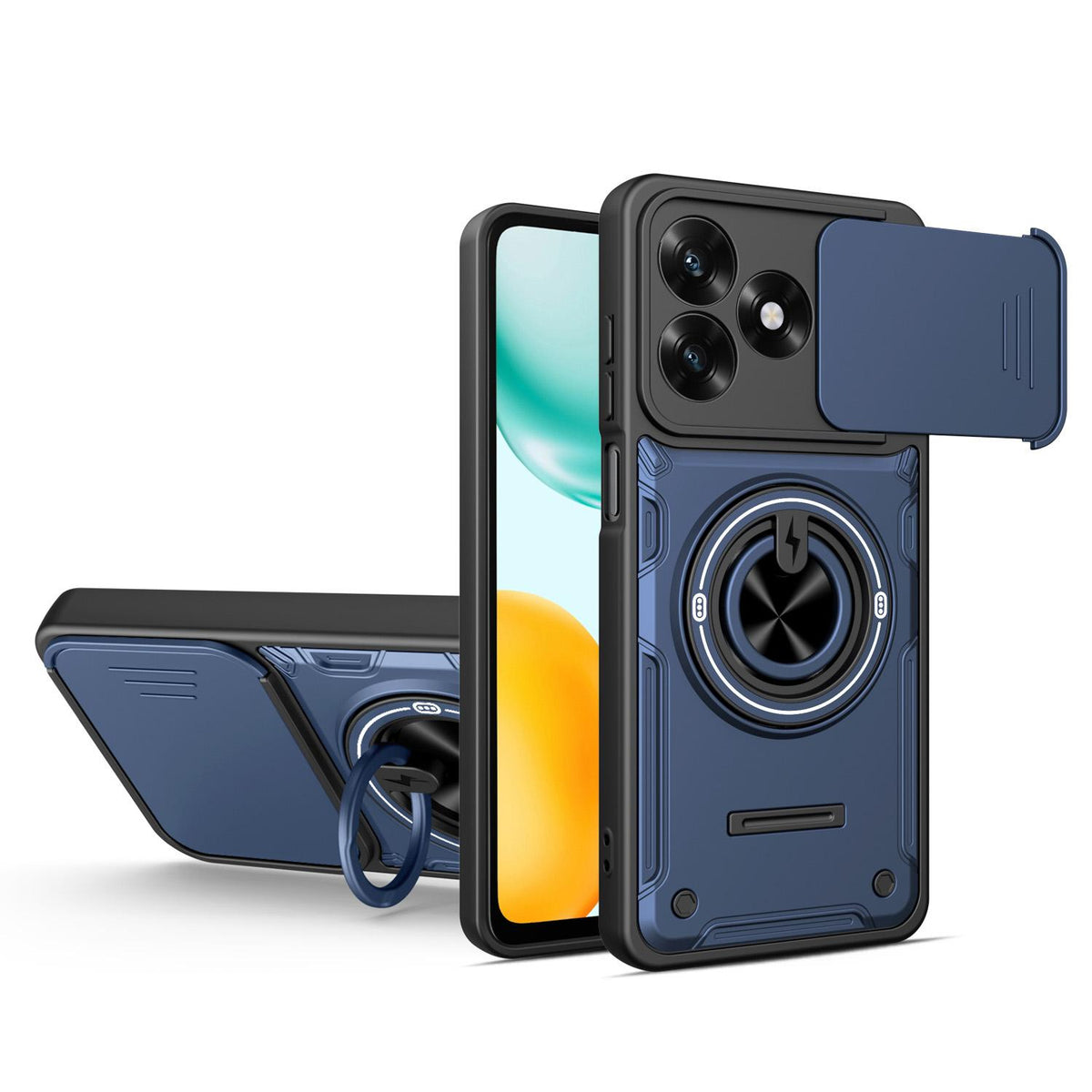 For Honor 600 Lite Global Multifunctional Sliding Camshield Ring Holder Phone Case - Blue - EDA009722608B