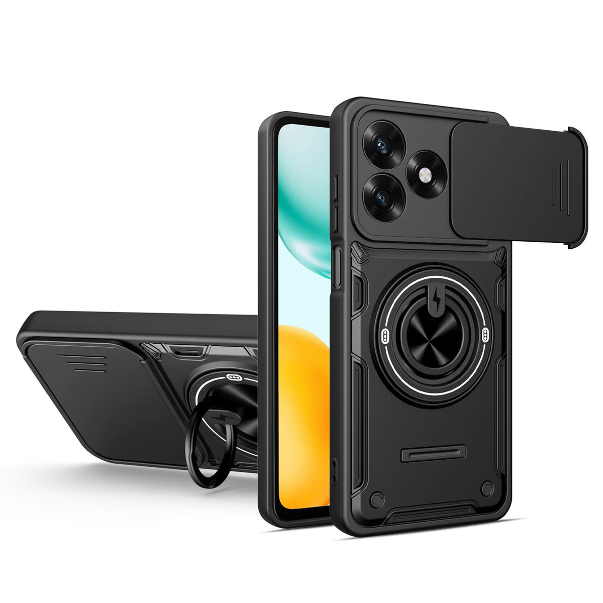 For Honor 600 Lite Global Multifunctional Sliding Camshield Ring Holder Phone Case - Black - EDA009722608C