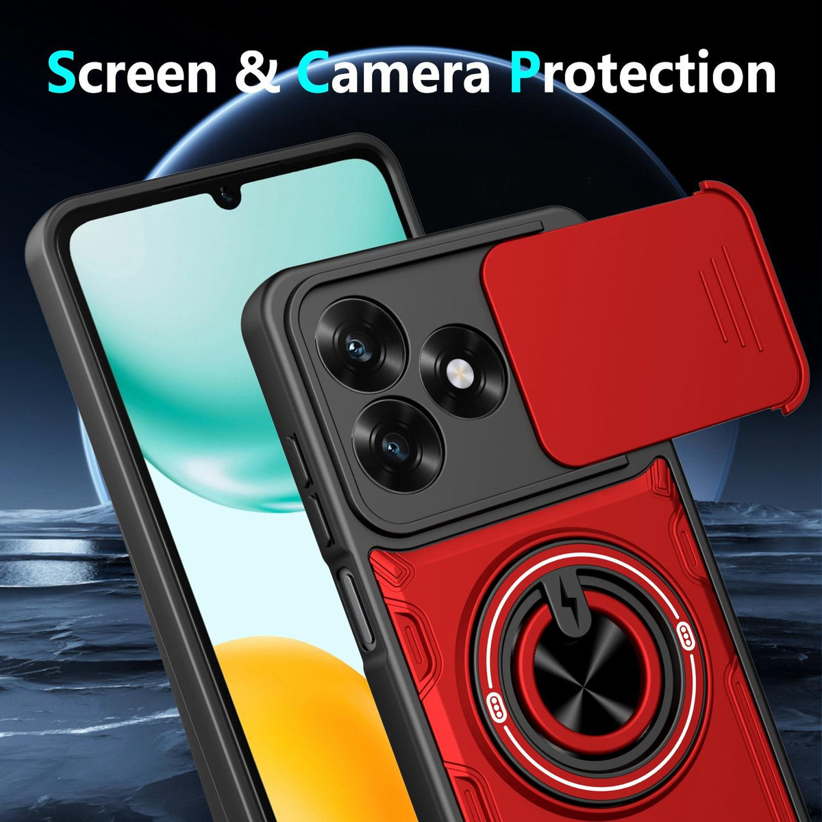 For Honor 600 Lite Global Multifunctional Sliding Camshield Ring Holder Phone Case - Red - EDA009722608D