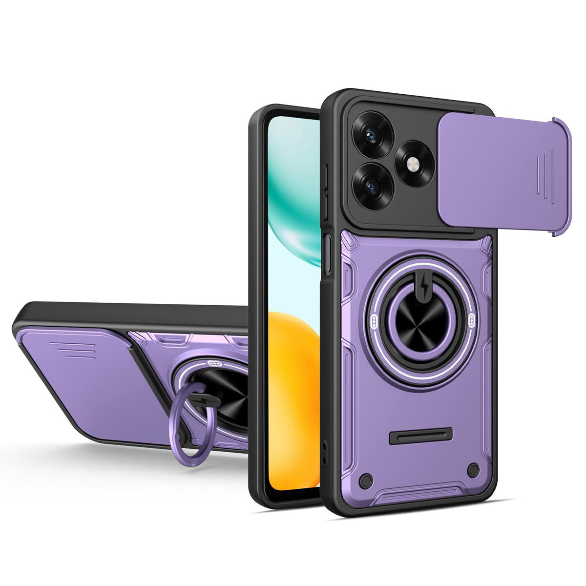 For Honor 600 Lite Global Multifunctional Sliding Camshield Ring Holder Phone Case - Purple - EDA009722608E