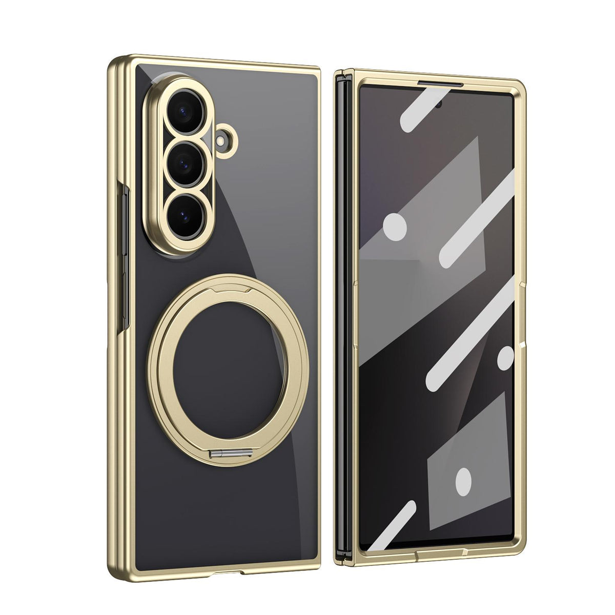 For Galaxy Z Fold5 Clear Plated Magnetic Ring Holder Integrated Film Phone Case - Gold - EDA009724104A