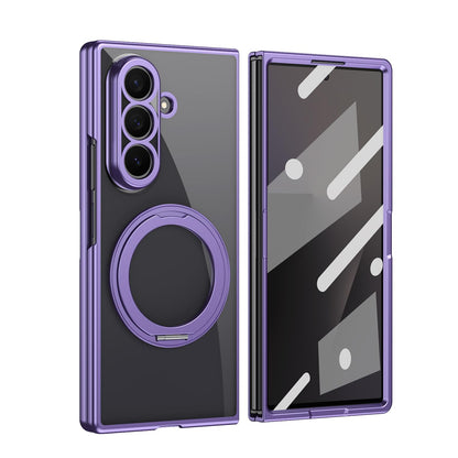 For Galaxy Z Fold5 Clear Plated Magnetic Ring Holder Integrated Film Phone Case - Purple - EDA009724104B