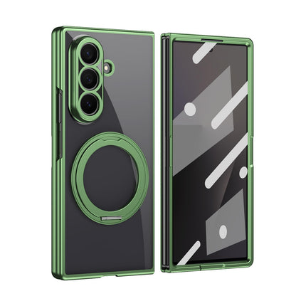 For Galaxy Z Fold5 Clear Plated Magnetic Ring Holder Integrated Film Phone Case - Green - EDA009724104C